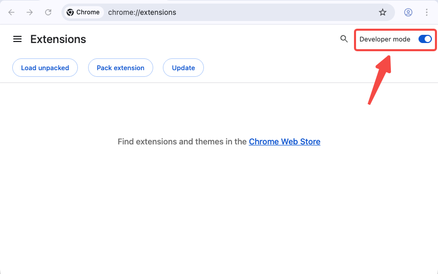 Habilitar "Modo de desarrollador" en la página de Extensiones